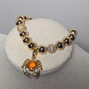 Spartina 449 Gold Bead Bracelet Amber Crab Charm Coastal Mermaidcore